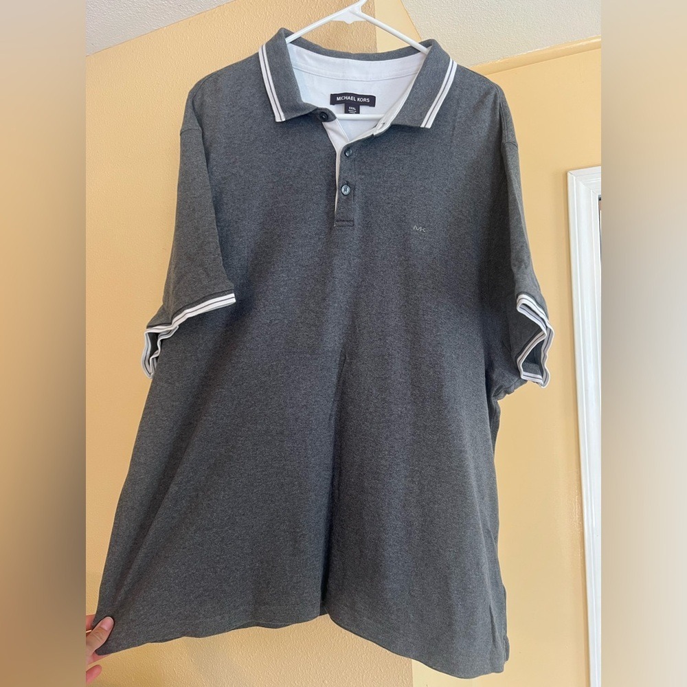 Mens Michael Kors Dark Gray Polo Shirt, Size XXXL